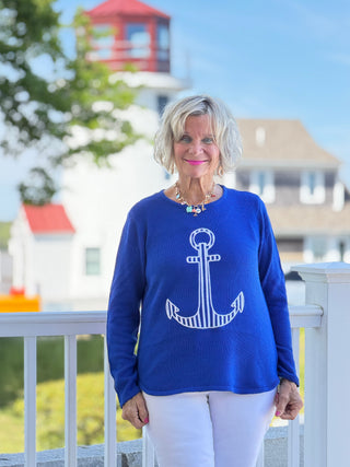 DOCKSIDE NAUTICAL COBALT STRIPE ANCHOR SWEATER LULU-B