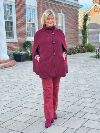 BURGUNDY Womens Cape Poncho Coat