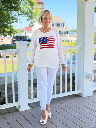 LULUB DOCKSIDE WHITE STAR FLAG SWEATER LULU-B