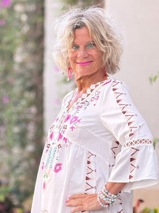 V-neck lace patchwork complete with printed dress Cathys Place