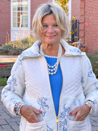 Women's Embroidered Quilted Shearling Jacket Cathys Place