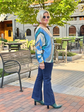 Green Abstract Round Knit Printed Sweate