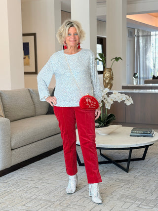 Women's RED  Stretch Velvet Front Seam Pull-On Ankle Pant Cathys Place