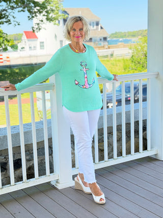 BEACH CLUB SEAFOAM CAPE COD ANCHOR SWEATER LULU-B