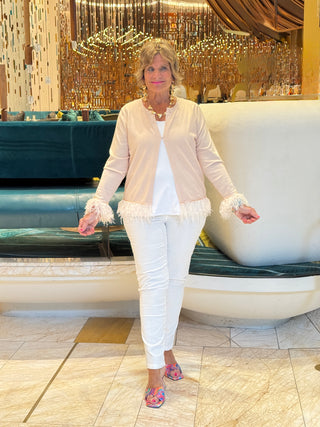 LULU-B BLUSH CASHMERE FRINGE CARDIGAN
