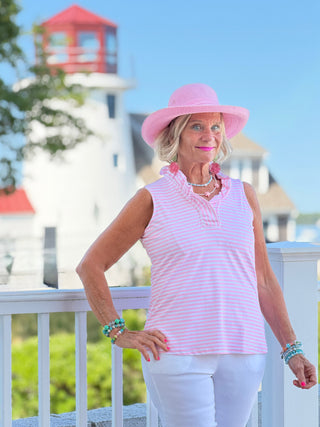 DOCKSIDE PRETTY PIN SLEEVELSS RUFFLE TOP LULU-B