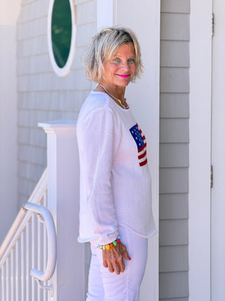 LULUB DOCKSIDE WHITE STAR FLAG SWEATER LULU-B