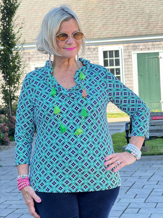 Lulu-B BAY CLUB Ruffle Neck Sleeve Top