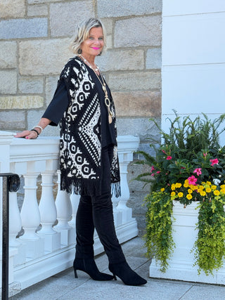 Women's Medallion Crochet Fringe Sleeveless Cardigan Cathys Place