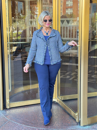 LULU-B CITY LIMIT NAVY FRINGE JACKET