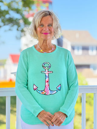 BEACH CLUB SEAFOAM CAPE COD ANCHOR SWEATER LULU-B