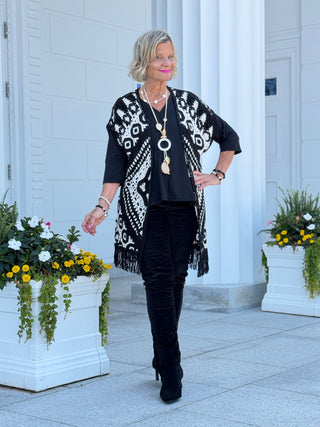 Women's Medallion Crochet Fringe Sleeveless Cardigan Cathys Place