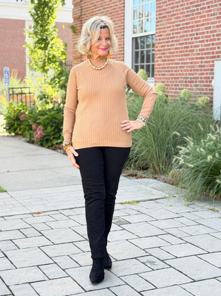 Ribbed Knit Mock Neck Sweater LATTE CHARLIE B