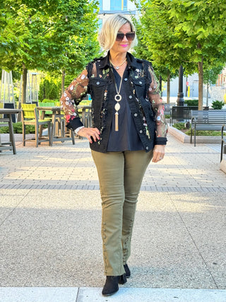 Ethyl The Long  Olive Lean Flair Jean - Elevated