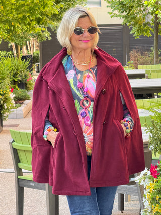 BURGUNDY Womens Cape Poncho Coat