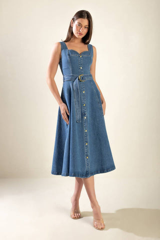 PRETTIEST BEHAVIOR DENIM MIDI DRESS