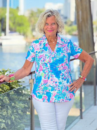 LULU B PALM BEACH SPLASH COLLAR SHORT SLEEVE LULU-B