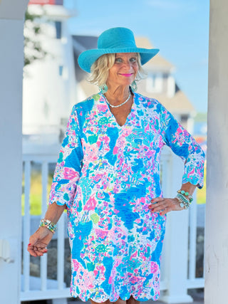 LULU B PALM BEACH SPLASH SCALLOP SLEEVE DRESS LULU-B