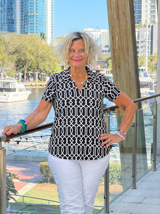 LULU B MIDNIGHT TRELLIS SLEEVE COLLAR TOP LULU-B