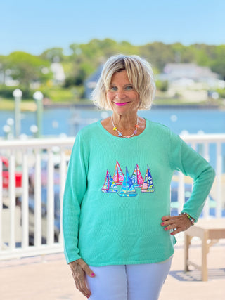 BEACH CLUB  SEAFOAM SAILBOAT SWEATER LULU-B