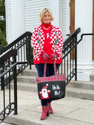 LDC Checkered Christmas Tree Pattern Button Sweater Cardigan Cathys Place