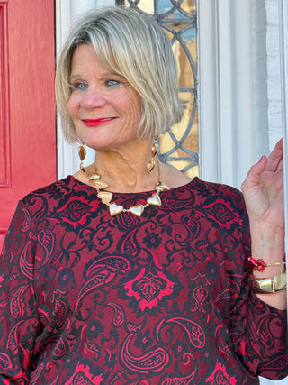 Women's Floral Flocked Texture Lace Trim Top BLACK Cathys Place