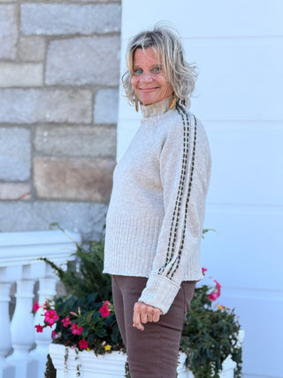 Contrast Stitch Mock Neck Sweater DOWN THE ARM OLIVE CHARLIE B