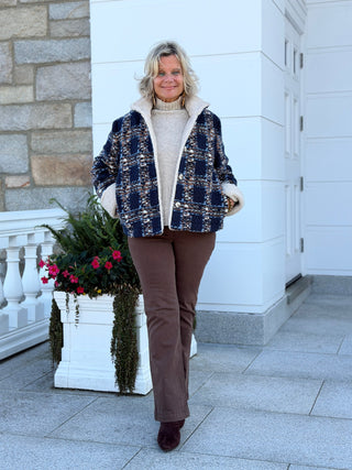 Plaid Bouclé Jacket With Sherpa Trim CHARLIE B