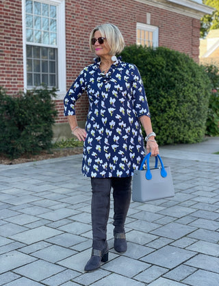 LULU-B RUFFLE NAVY DREAMING RUFFLE NECK DRESS