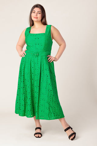 DAFFODILS & DAYDREAMS WOVEN LACE MIDI DRESS