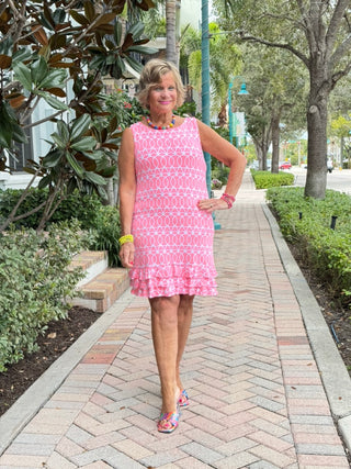 LULU-B CANDY PINK SHIFT RUFFLE DRESS