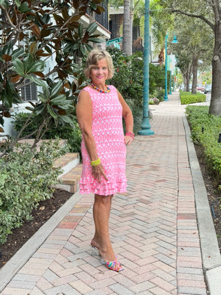 LULU-B CANDY PINK SHIFT RUFFLE DRESS