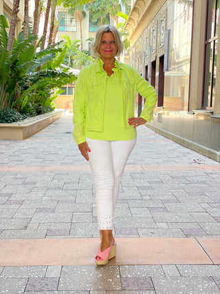 SOLID  LIME 3/25 SLEEVE RUFFLE