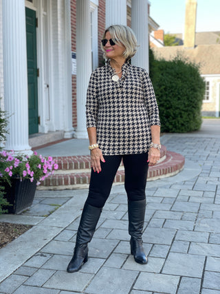 HOUNDSTOOTH RUFFLE TOP