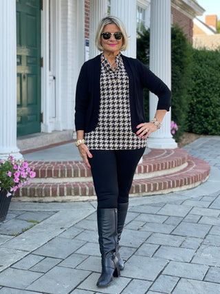 HOUNDSTOOTH RUFFLE TOP