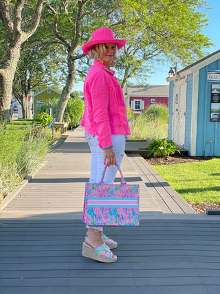 PINK PALM TREE SLEEVE TOP