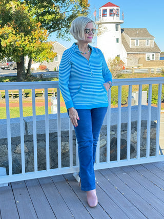 AQUA STRIPE HALF ZIPPER