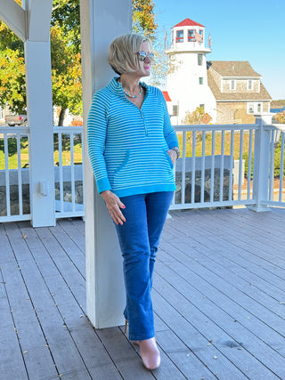 AQUA STRIPE HALF ZIPPER