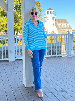 AQUA STRIPE HALF ZIPPER