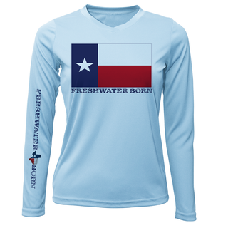 DFW, TX Flag Freshwater Born Women's Long Sleeve UPF 50+ Dry-Fit Shirt
