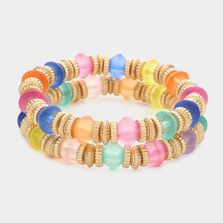 2PCS - Colorful Beaded Stretch Bracelets PCS -