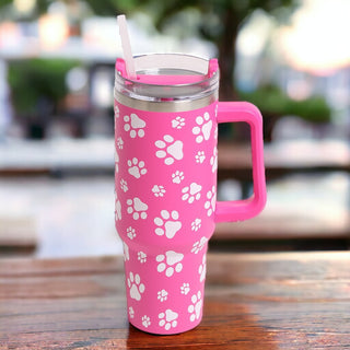 Dog Paw Pink  Printed 40oz Stainless Steel Tumbler With Handle