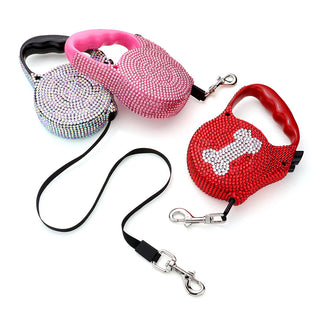 PINK Bling Bone Retractable Dog Leash