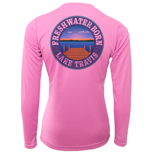 Lake Travis Freshwater Born Texas Flag Women's Long Sleeve UPF 50+ Dry-Fit Shirt