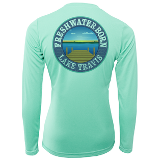 Lake Travis Freshwater Born Texas Flag Women's Long Sleeve UPF 50+ Dry-Fit Shirt