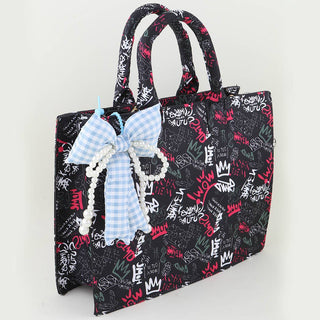 Pearled Plaid Ribbon Bag Charm