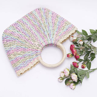 Faux Straw Multi Color Round Handle Tote Bag 3AM BY H&D ACCESSORIES