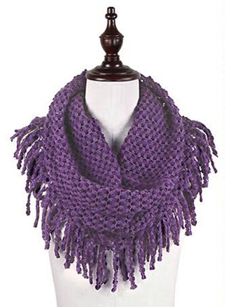 Warm Solid Mini Tube Infinity Scarf With Fringes Cathys Place