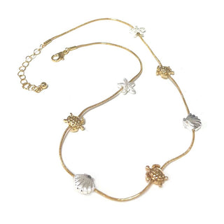 Turtle Shell Starfish Sea Theme Charm Statement Necklace