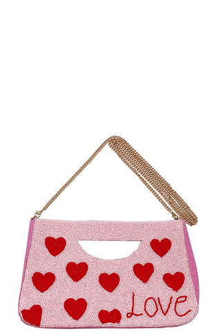 VALENTINE`S DAY SEED BEAD HEART CLUTCH, SKA 0100 JOIA ACCESSORIES
